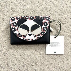 NEW Kate Spade Gentle Panda Black Leather Cardholder Wallet